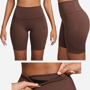 Nike Bike Shorts Brown Womens XL DriFIT 8" High Waist Stretch Pockets Athletic